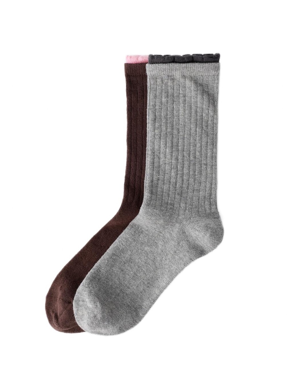 Zara Kids Ribbed Crew Socks in Gray, Brown & Pink Trim (2-Pack)